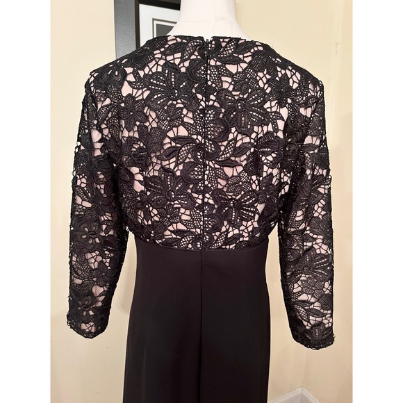 JS Collections Black Lace Overlay V Neck 3/4 Sleeve Gown Size 6 - Picture 9 of 9